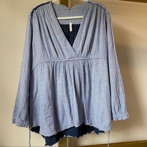Free people distressed blouse- navy&white striped